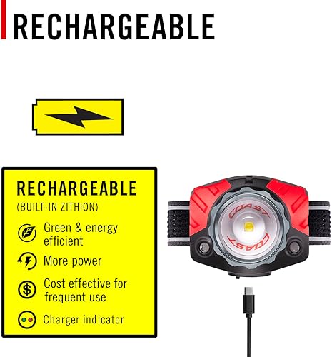 Miniatura 6 de Coast FL85R 1000 Lumen Tri-Color (BlancoRojoVerde) Foco LED Recargable, Batería Recargable Integrada