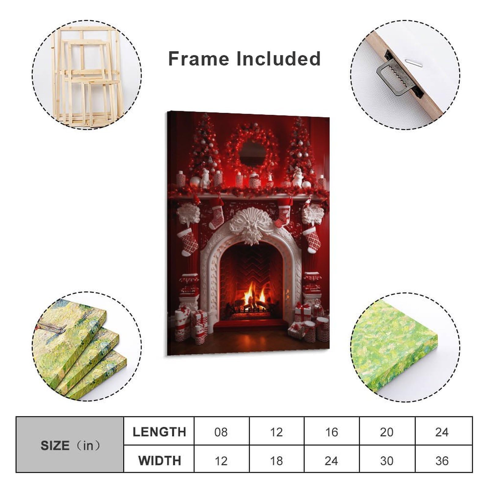 Chaussettes de Noël - Art mural sur toile - Motif cheminée - Motif moderne - Décoration murale - Décoration de dortoir