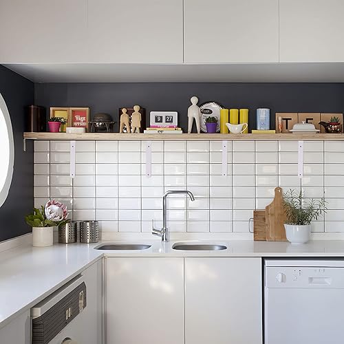 Miniatura 6 de 4 soportes de estante, 6 pulgadas, color blanco, resistente, soportes de pared de metal en L para estantes, soporte de pared para montaje en pared