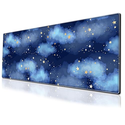 Star Gaming Mouse Pad Night Sky Large Desk Mat, 31.5x11.8 Inch Mousepad Extended Non-Slip Rubber Base Keyboard Mat with Stitched Edges for Desk Home Office - Star