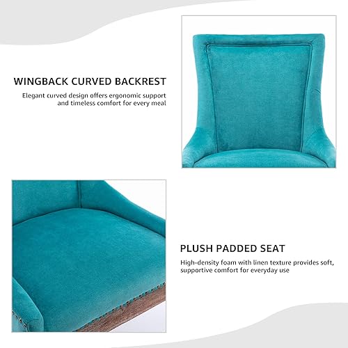 Miniatura 6 de Sillas de Comedor - Juego de 6 sillas de comedor modernas, tapizadas de tela con respaldo alto con ribete de cabeza de clavo y patas curvadas de 03