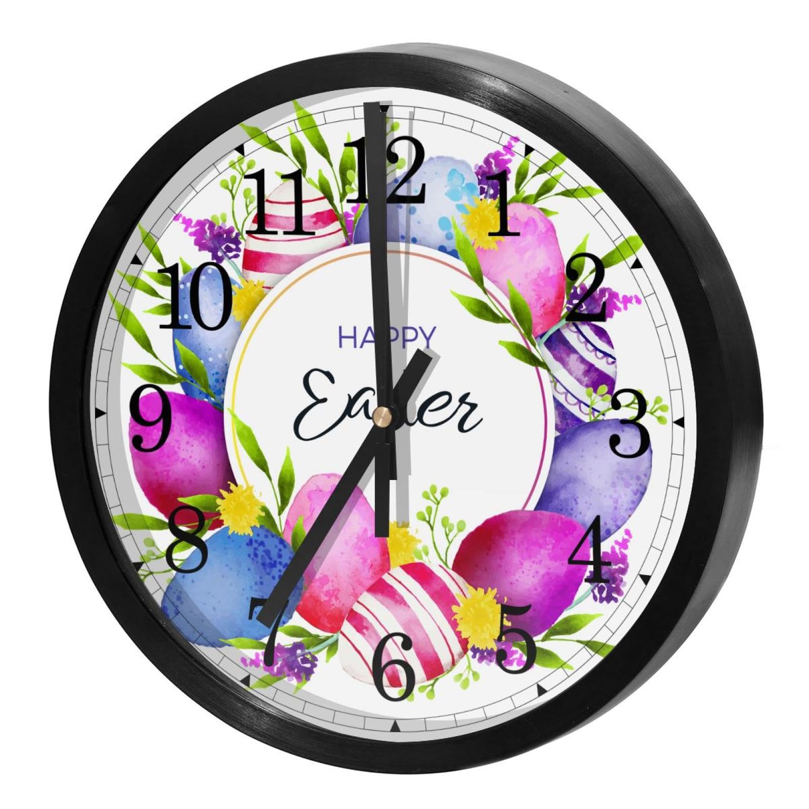 Horloge murale sans tic-tac silencieuse avec motif de Pâques