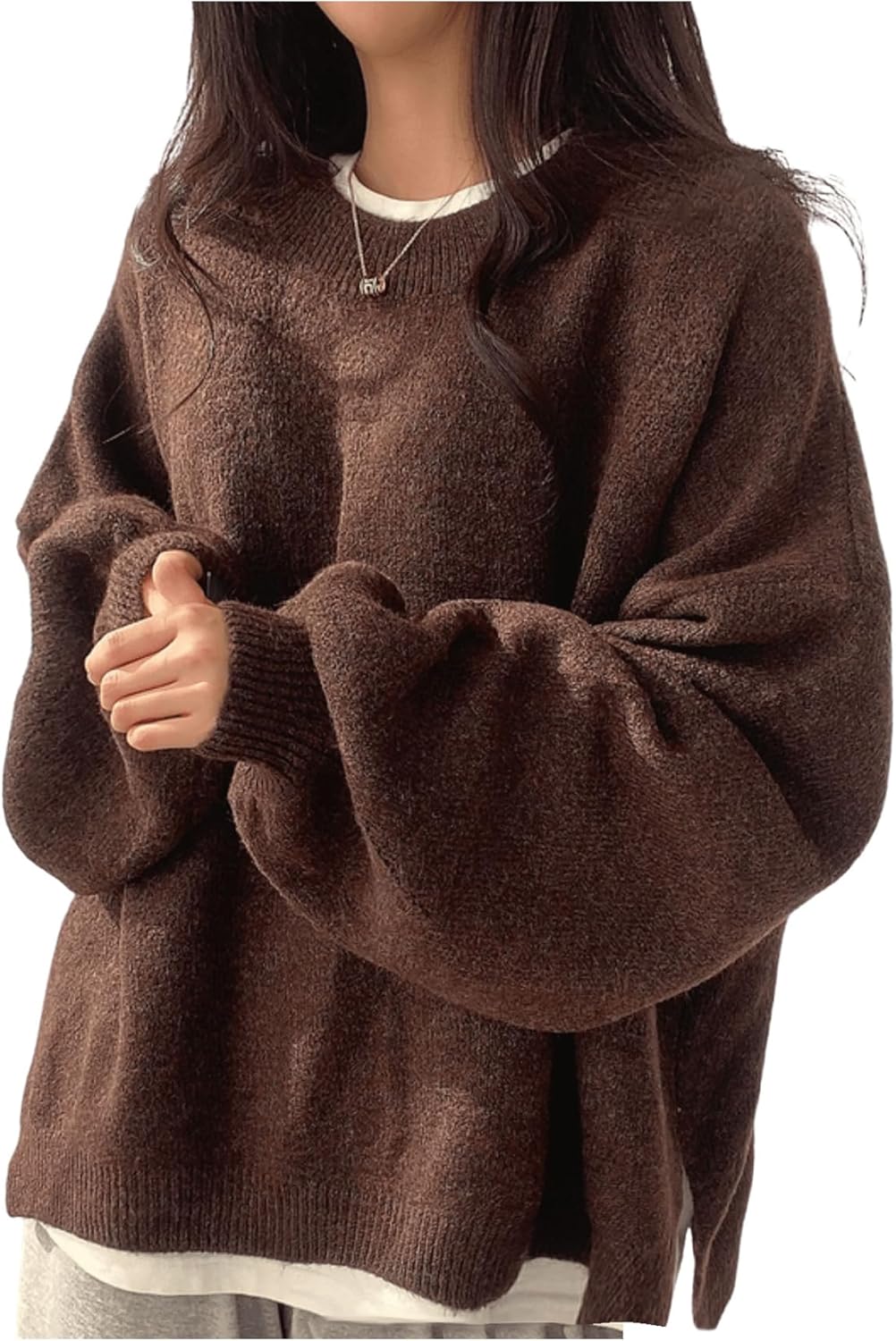 Verdusa Women's Fall Clothes Cozy Oversized Sweaters Lantern Sleeve Drop Shoulder Knit Pullovers