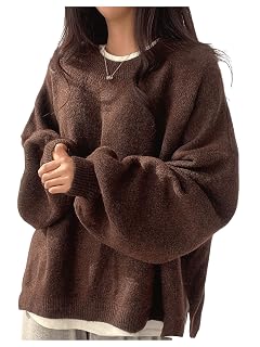 Verdusa Womens Fall Clothes Cozy Oversized Sweaters Lantern Sleeve Drop Shoulder Knit Pullovers