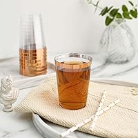 Vista 16 de Efavormart - Paquete de 25 vasos de plástico de cristal dorado ámbar con borde dorado, vasos desechables para fiestas, 10 onzas