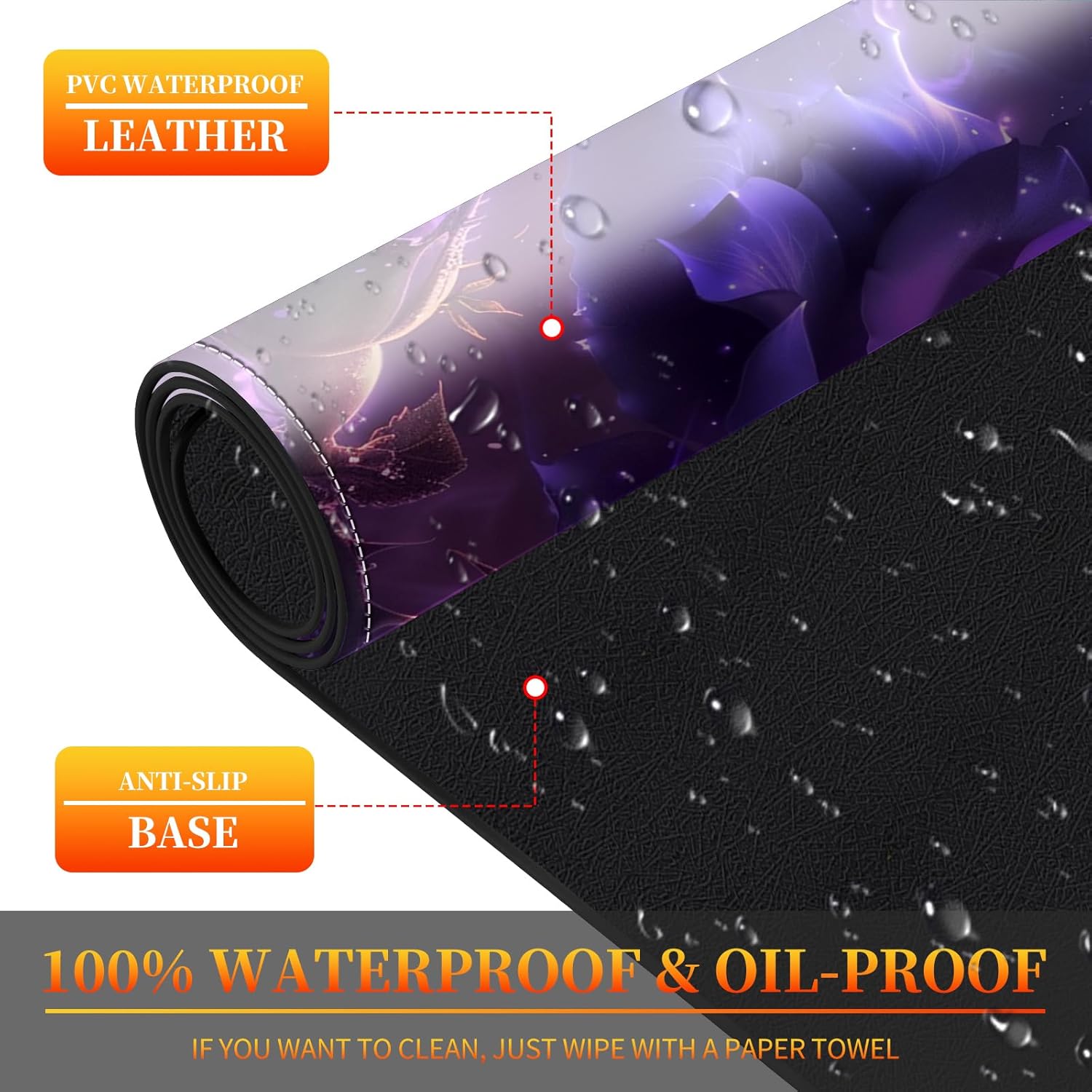 Heated Mouse Pad with 3 Heating Modes & 3 Hours Auto Shut,31.5"x 13" Fast Heating Desk Mat,PU Leather Office Desk Mat,Purple Rose