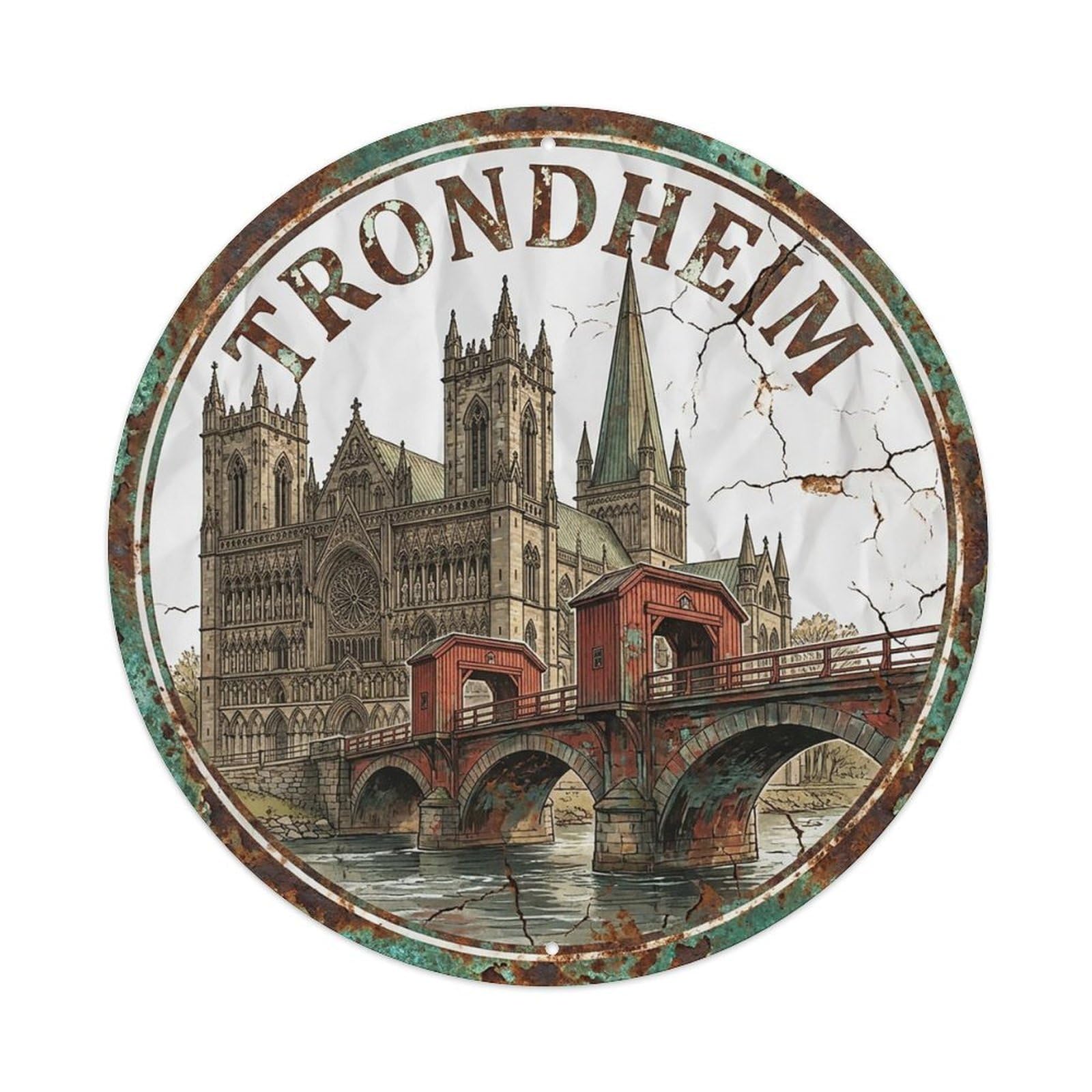 Retro Travel Norway Trondheim Metal Tin Sign