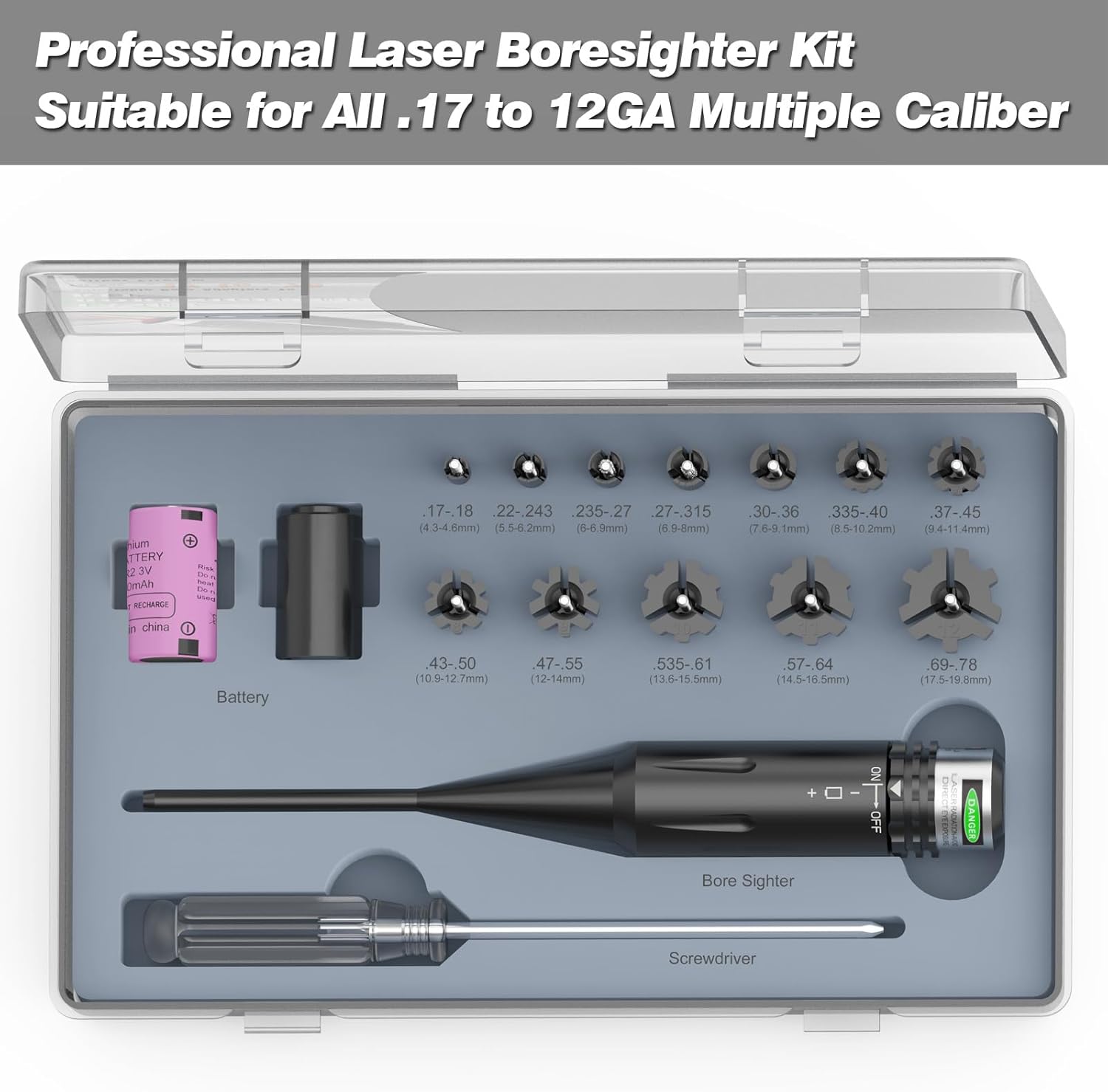 BOOLIT EYE Professional Laser Bore Sight Kit for Multiple Caliber with Switch Function Suitable for All .17 to 12GA Rifles Pistols(Red or Green Laser)