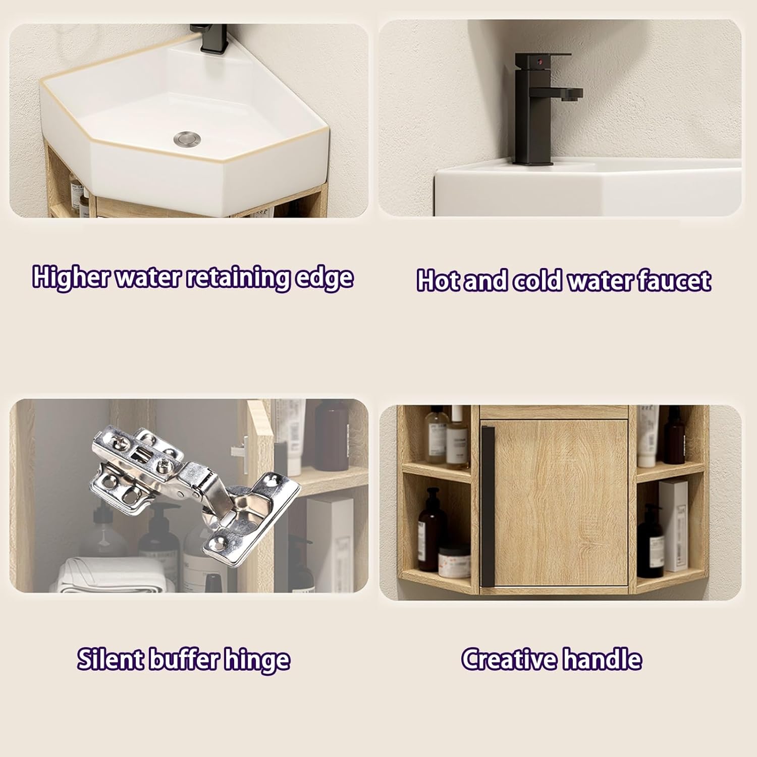 Floor-Standing Solid Wood Rotating Coat Rack，Space-Saving Corner Bathroom Sink with Storage Cabinet & Wall-Mounted Mirror, 17.7in Ceramic Wash Basin for Home, Kitchen, Laundry Room, Stylish