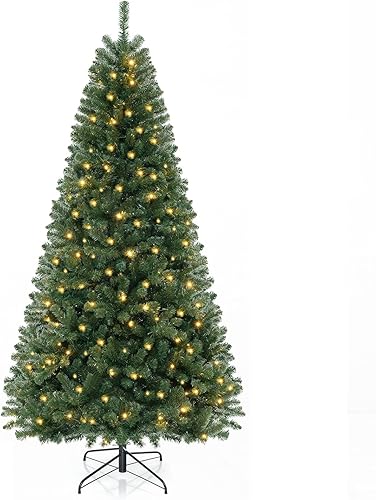 Miniatura 91 de GOFLAME Árbol de Navidad artificial preiluminado de 8 pies con luces LED blancas cálidas y conos de pino, decoración navideña para el hogar