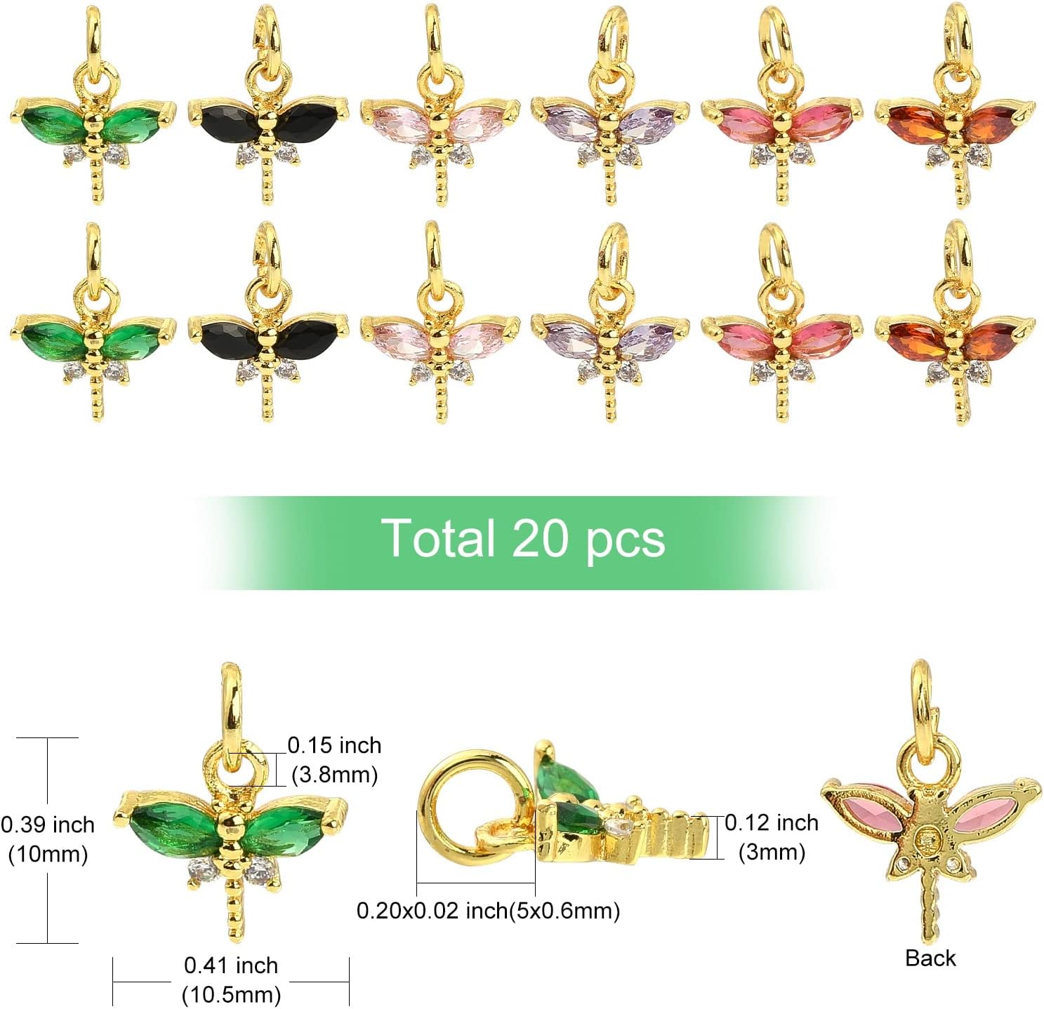LiQunSweet 20 Pcs Micro Pave Cubic Zirconia Mini Dragonfly Charms Real 18K Gold Plated Animal Charm for Jewelry Making - Image 3