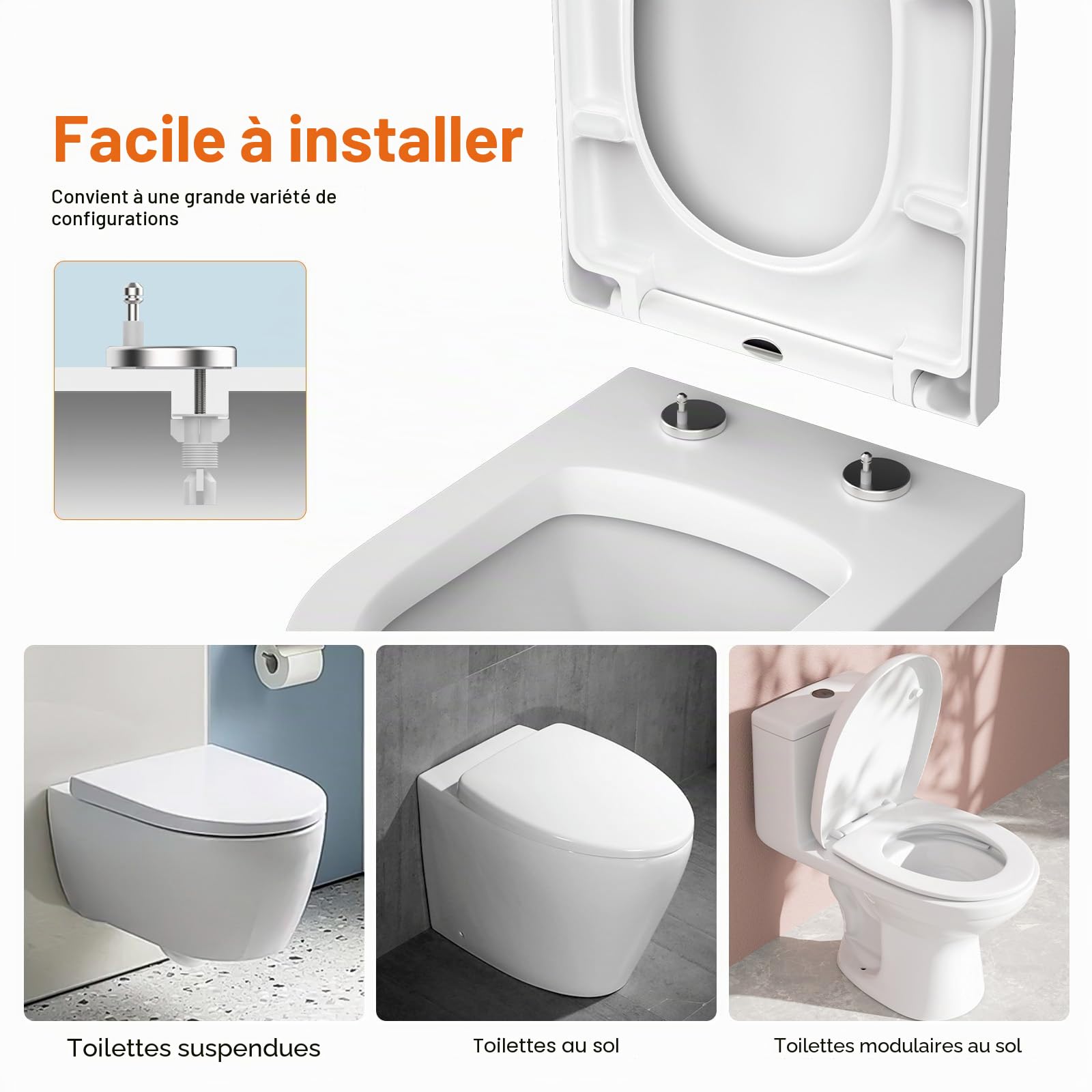 GRIFEMA G951 Abattant WC Premium - Résine UF Antibactérien et Inrayable - Ne Jaunit Pas - Finition Céramique - Fermeture Silencieuse - Dégagement Rapide Nettoyage Facile - Forme D[Exclusivité Amazon]