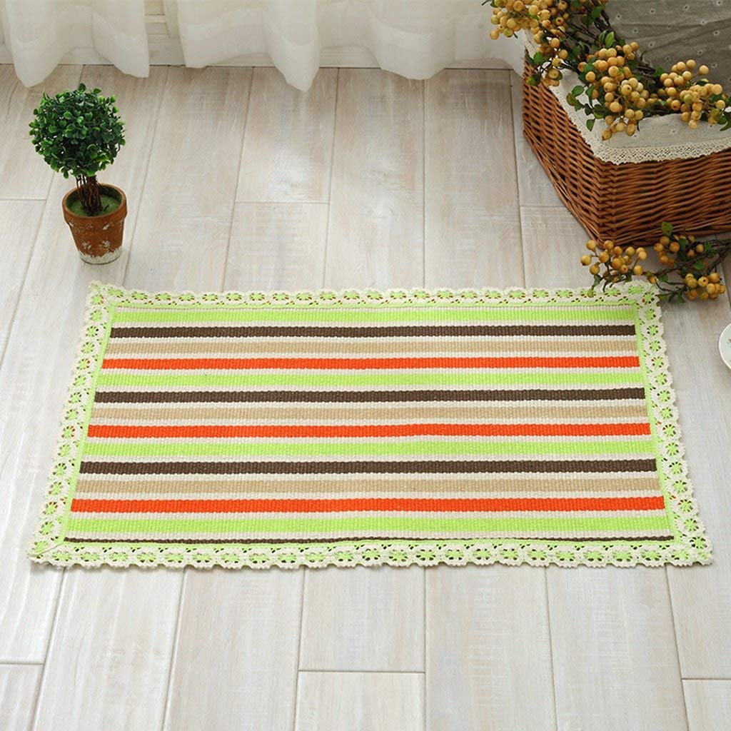 Tapis de salon tissé en coton doux rayé réversible pour entrée et bain