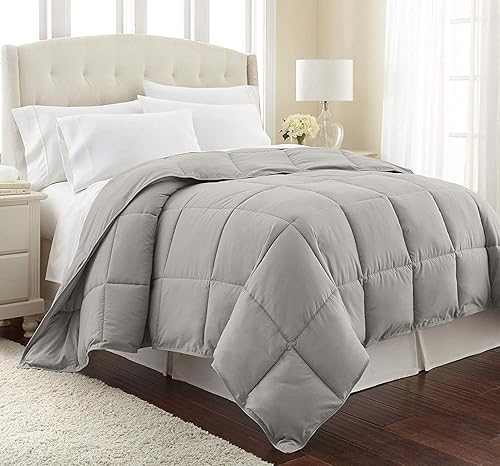 Edredón alternativo para todas las estaciones, 1000 hilos, 1 pieza, relleno de microfibra de 400 GSM, algodón egipcio ligero (King extragrande, gris