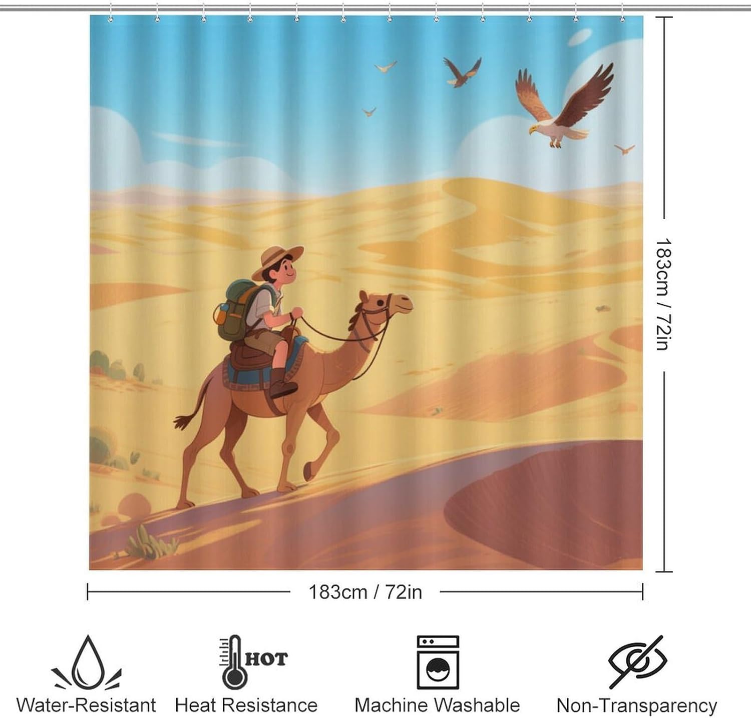 Explorer Camel Bath Rug Set 4 Piece,Bathroom Accessories Set-Toilet Rugs U Shaped,Toilet Lid Cover,Shower Curtain and Rugs,Ultra Soft, Absorbent,Home Decor