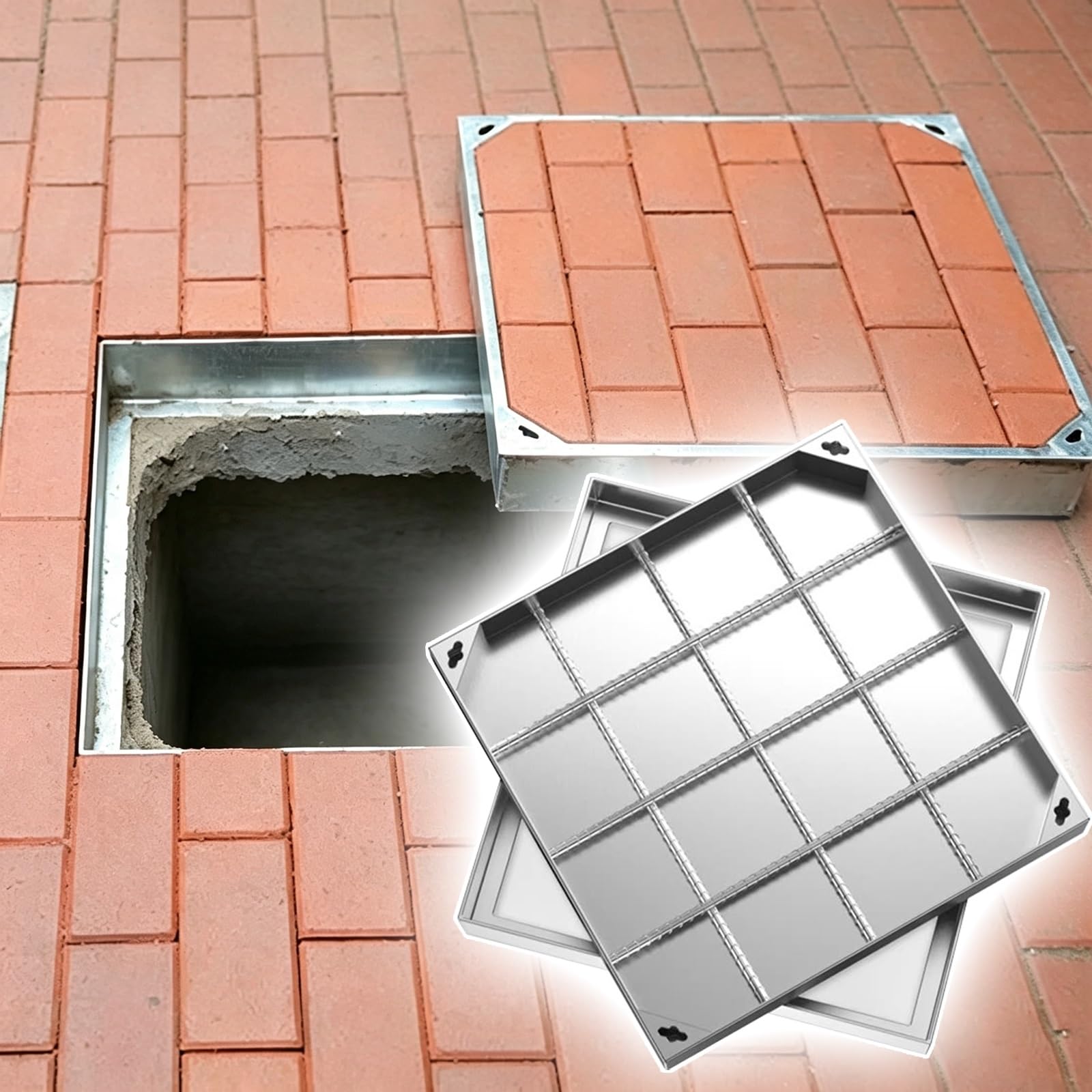 Tapa Inspección Metálica con Asas, Tapa Registro Invisible Cuadrada
