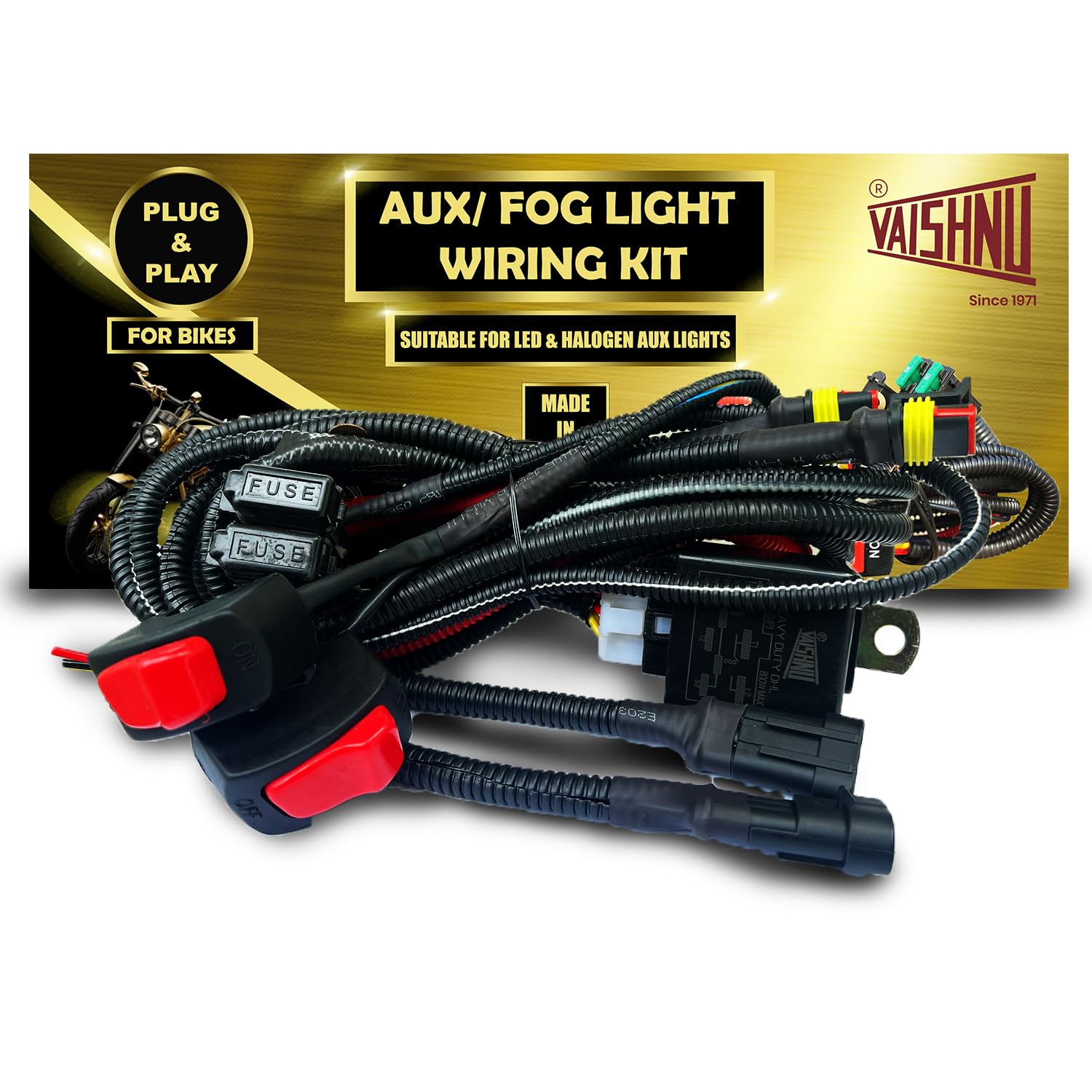 Fog Light Wiring Kit for HIGH/LOW BEAM or WHITE/YELLOW Aux Lights for Bikes | 4102 | 100% MADE IN INDIA | 1 YEAR WARRANTY