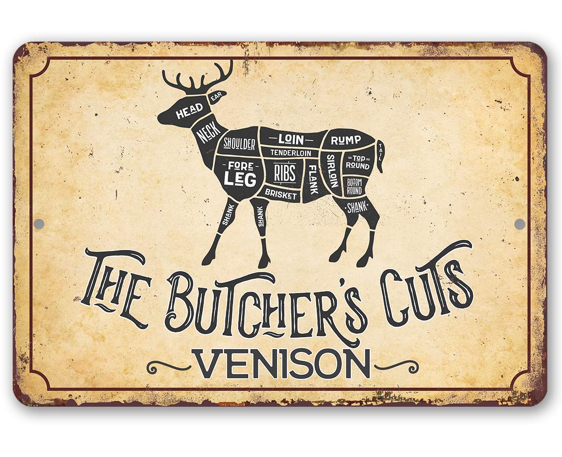 Metal Sign - The Butcher's Cut VENISON - Durable Metal Sign - Use Indoor/Outdoor - Makes Great Meat Shop and Kitchen Decor Under $20 (8