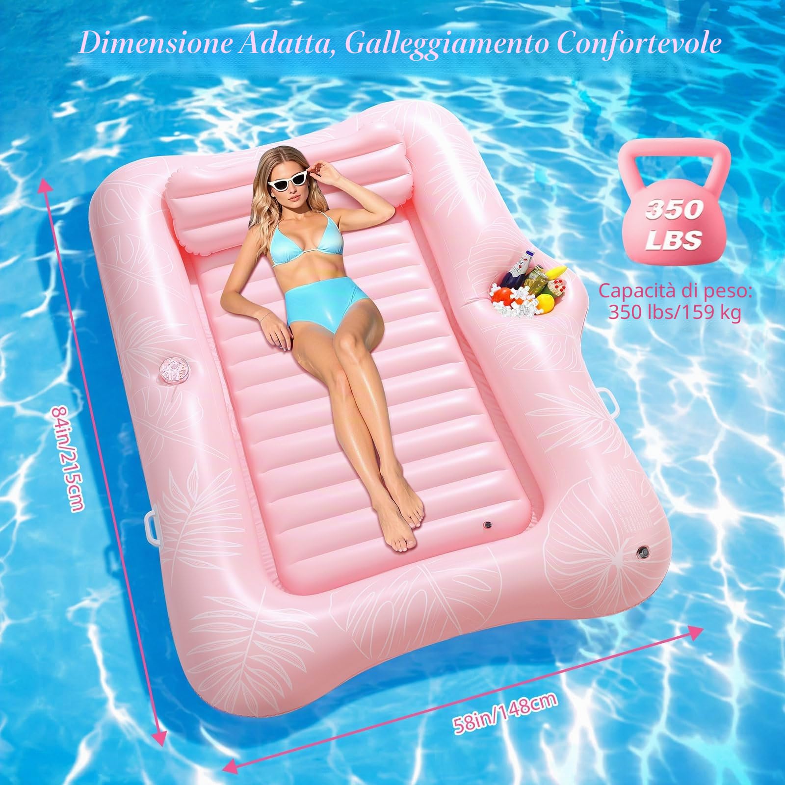MoKo Galleggianti da Piscina per Adulti, Materassino Gonfiabile Piscina con Ghiaccio Bar e Portabevande, Lettino Abbronzante Zattera da Piscina per la Festa in Spiaggia Cortile