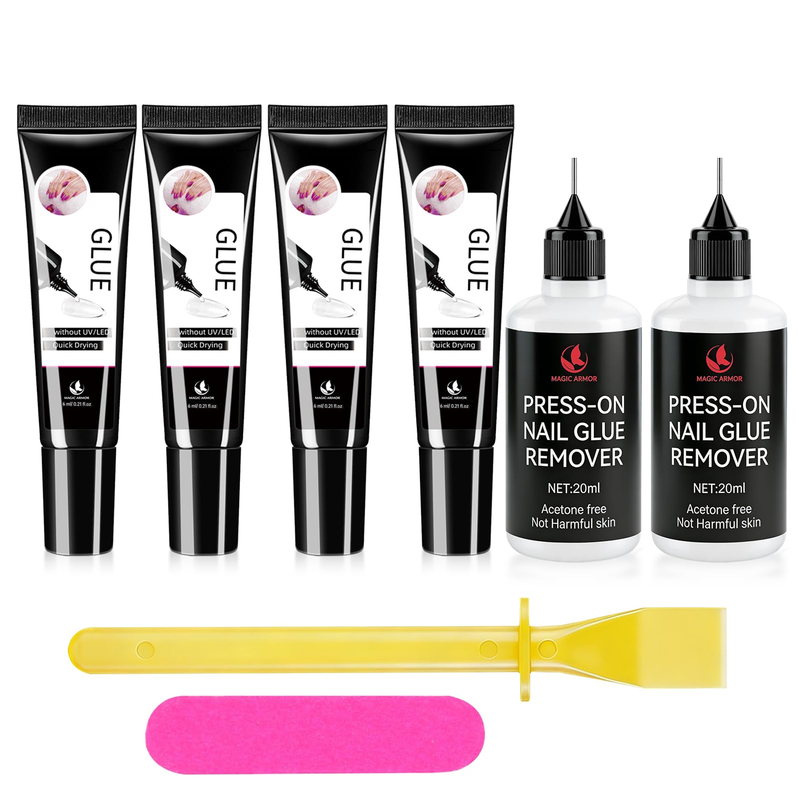 4x6g Nail Glue for Press On Nail with 2x20ml Nail Glue Remover and Tool