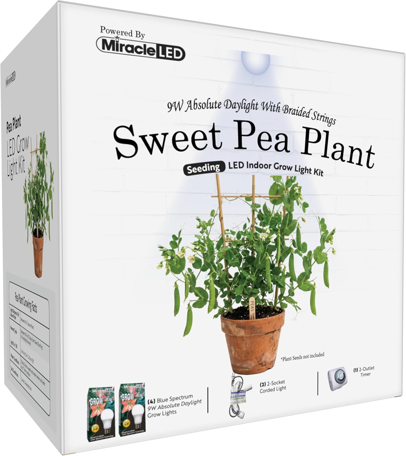 Miracle LED Absolute Daylight Blue Spectrum, Sweet Peas Starter Grow Light Kit (Braided 2-Socket) 2PK