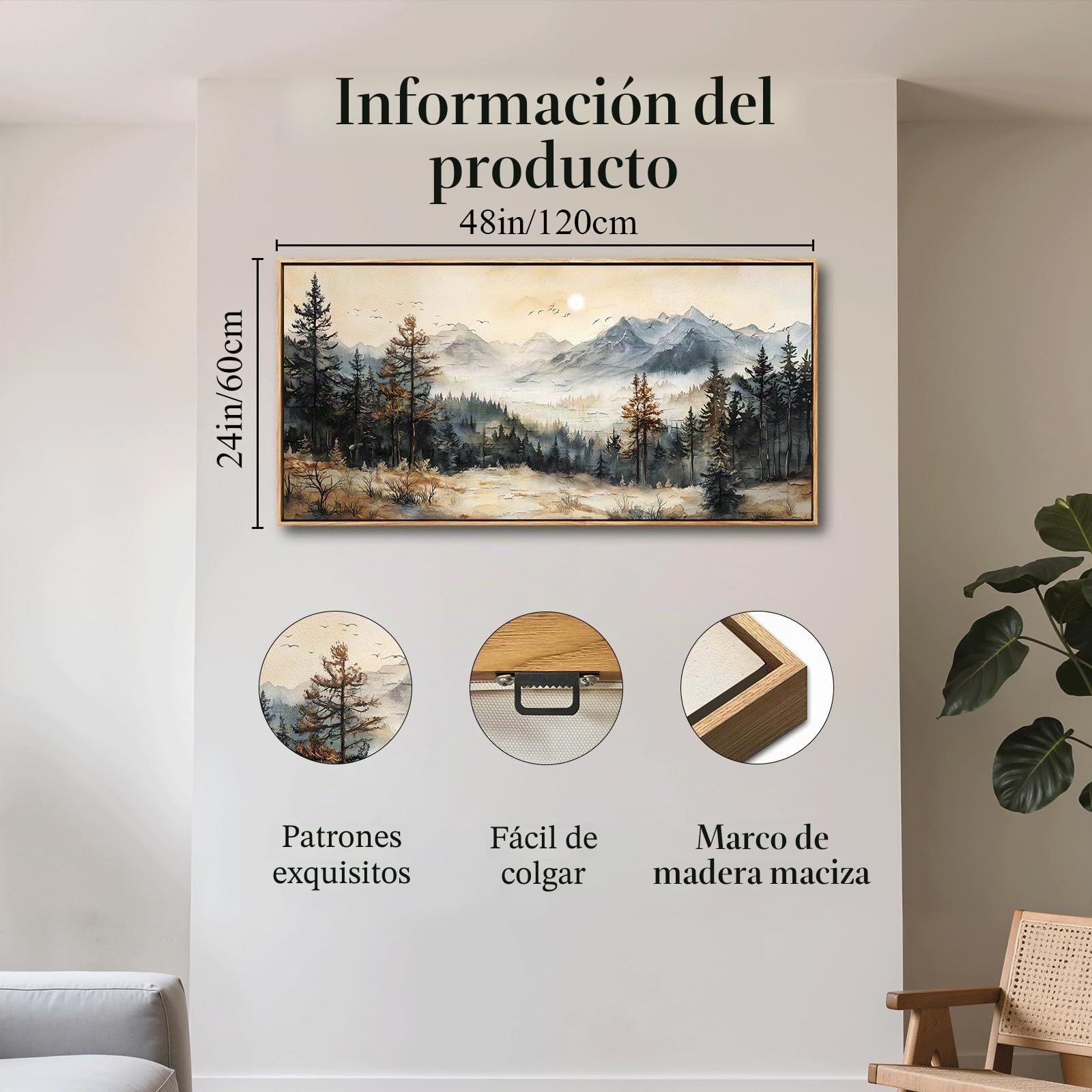 JHHUAMO Moderno Cuadro con Marco Árboles para Salon Dormitorio 60x120 cm | Motivo Paisaje Montañoso, Motivo Exquisito, Impresión Alta Definición, Colgado Sencillo, Uso Polivalente