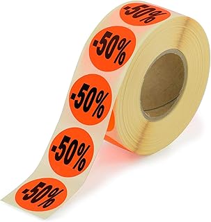 1.000 Aktionsetiketten - 50% rund leuchtrot auf Rolle 32 mm - Sonderpreis, reduziert Aufkleber, selbstklebend, permanente ...