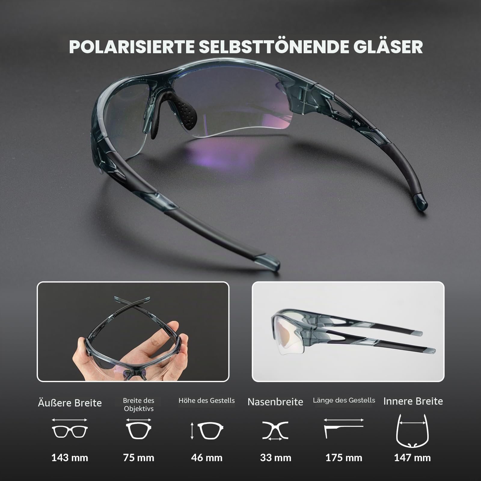 ROCKBROS Fahrradbrillen Selbsttönend Sonnenbrille Photochromatisch für Damen und Herren UV400 Schutz TR90 Rahmen für Radfahren Laufen Angeln