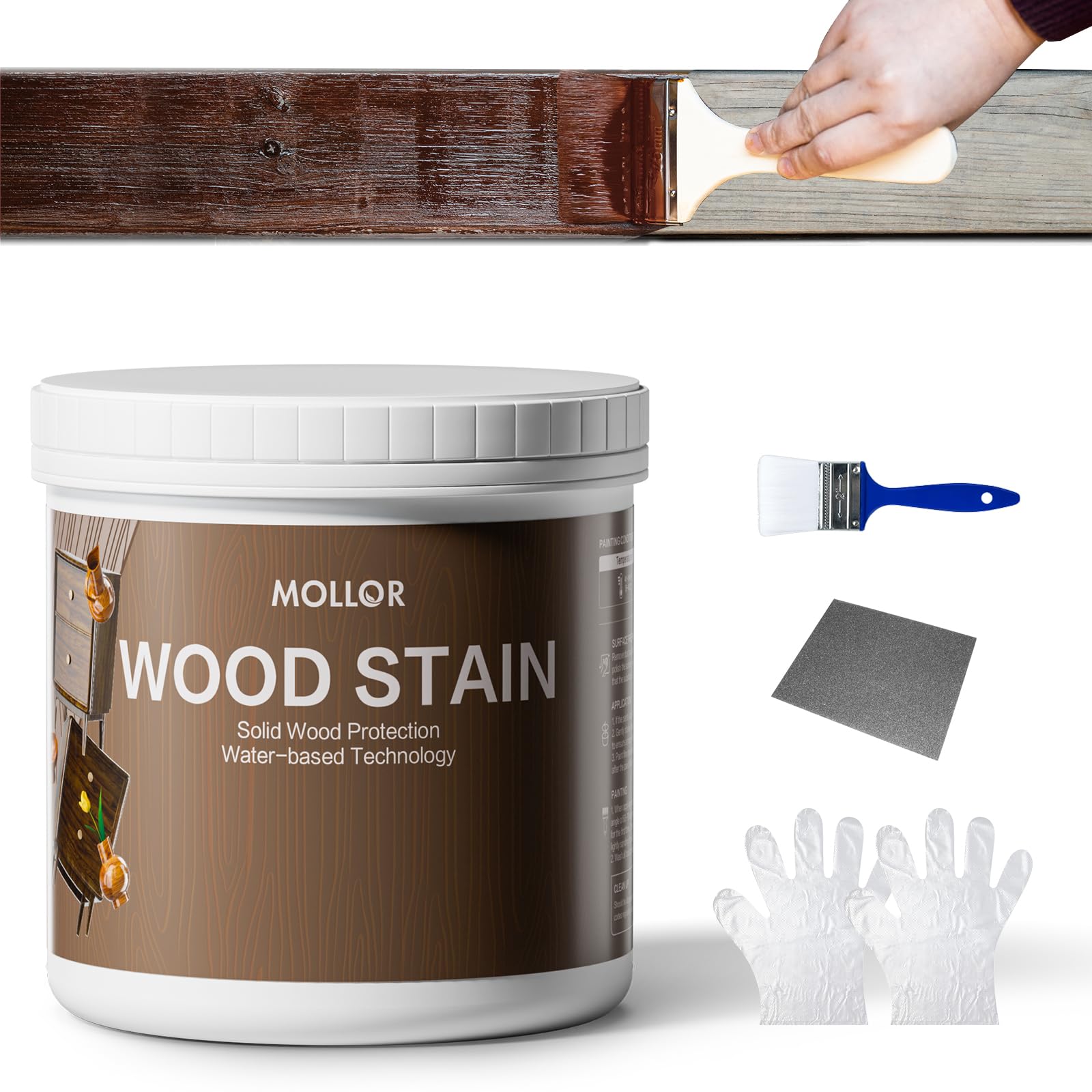 Wood Stain, 500g Water Based Wood Stain and Sealer in One - No Priming, No Top Coat Required, Fast Drying, Low Odor & Non-Toxic, Perfect for Indoor and Outdoor Furniture(Dark Oak, with Tools)