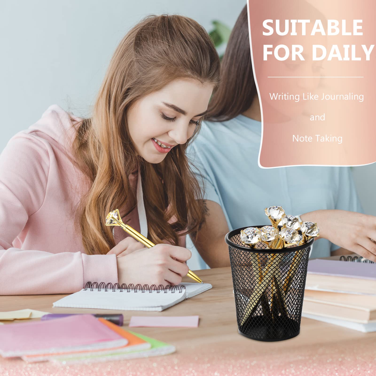 Lot de 50 stylos à bille en métal avec strass et encre noire, jolis stylos de mariage, pour bureau et école (doré)