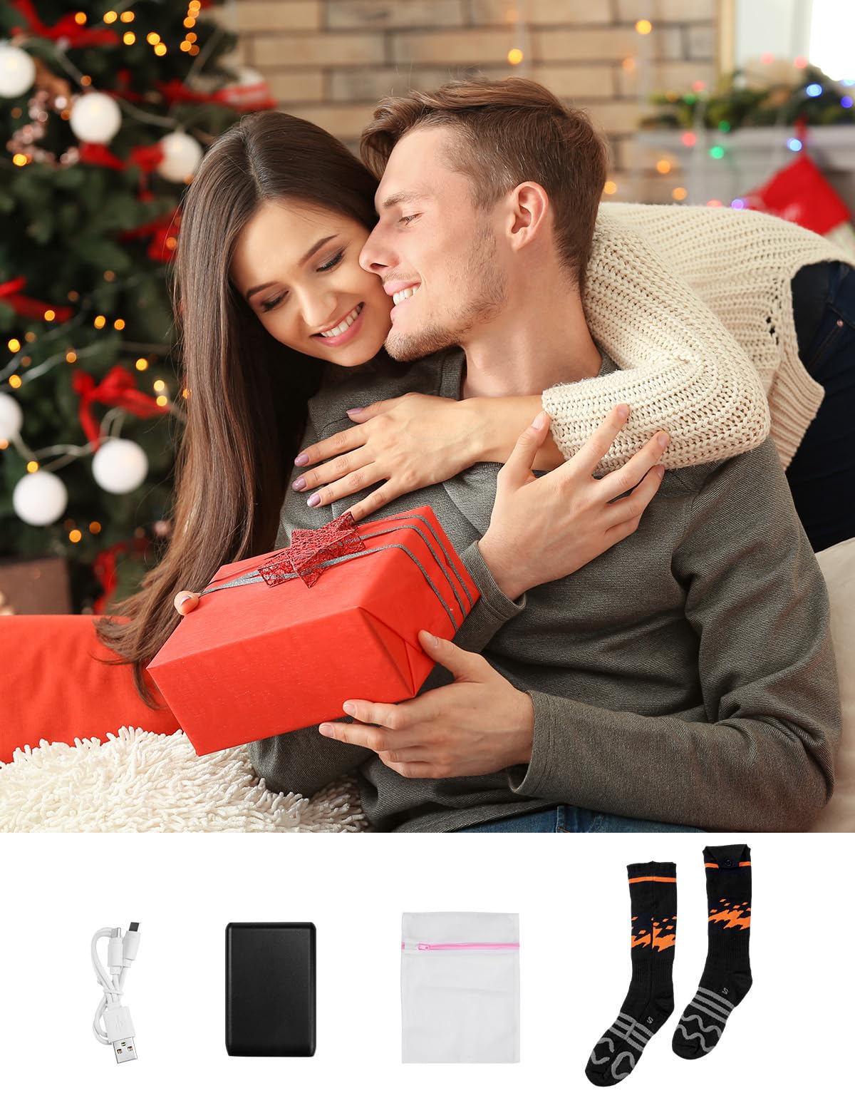 KEMIMOTO 2024 Calcetines Calefactables, Calcetines Hombres Mujeres Eléctricos Térmicos con Batería Recargable para Caza, Senderismo, Camping, Esquí