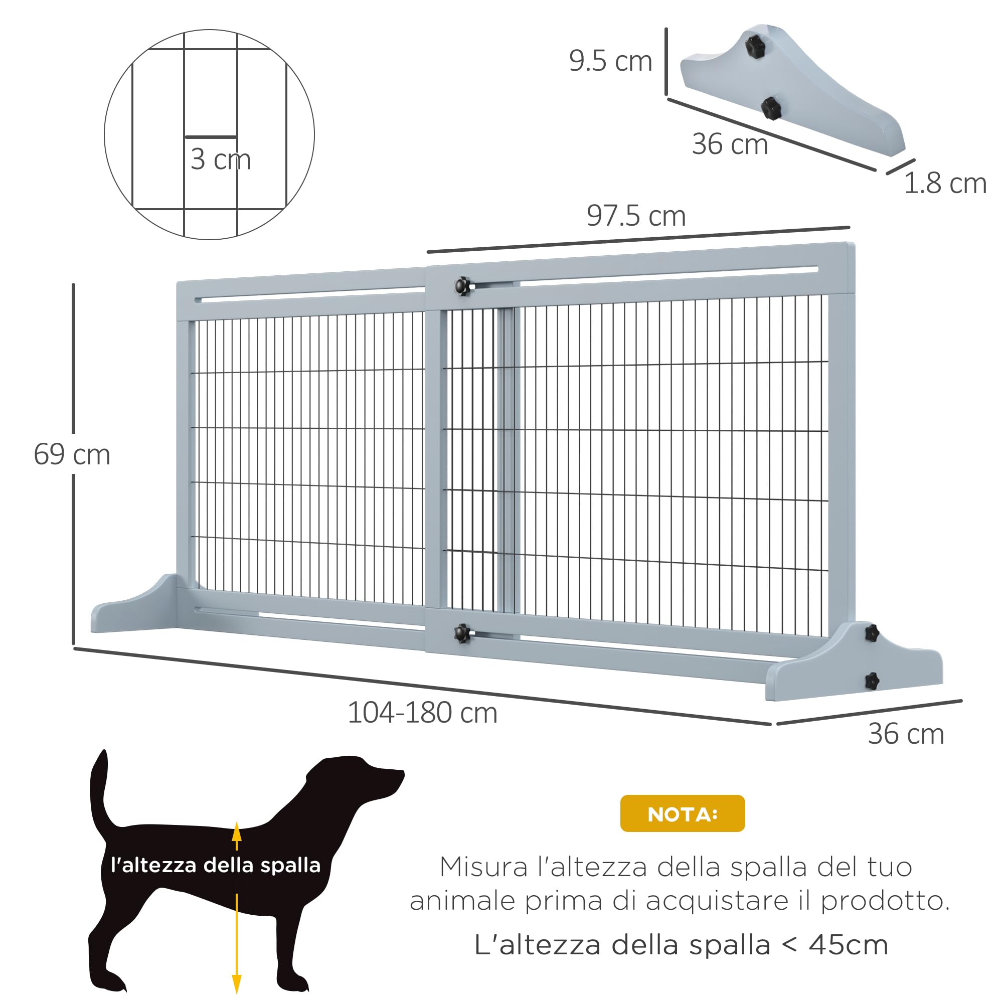 PawHut Cancelletto di Sicurezza per Cani in Legno e Acciaio, Cancellino per Cani Estensibile da Interno 104-180cm, Blu-grigio