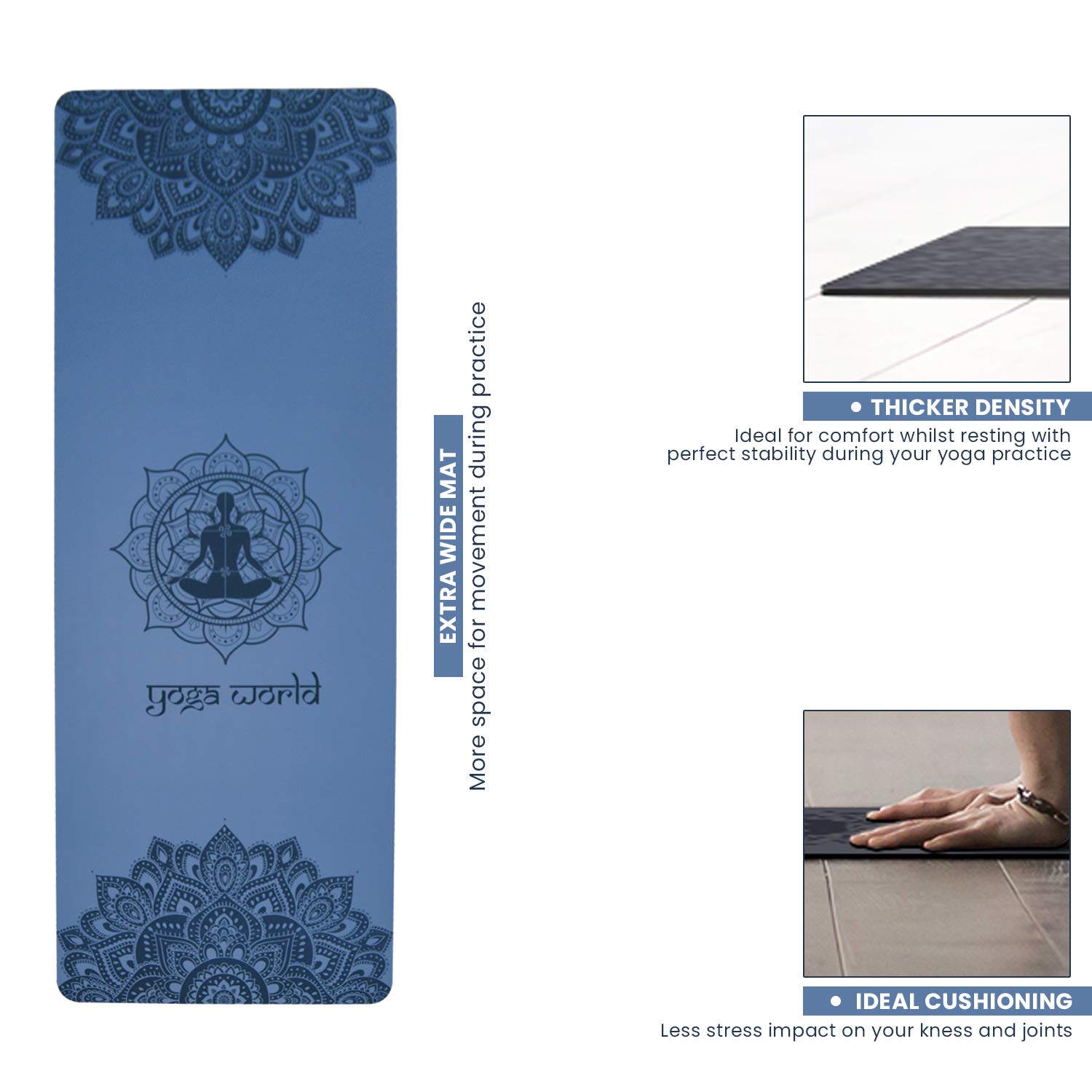 Yoga World Esterilla de yoga Mandala – antideslizante y antideslizante de goma TPE – suave, gruesa y duradera para ejercicios de pilates y entrenamiento en casa – Cojín ecológico biodegradable