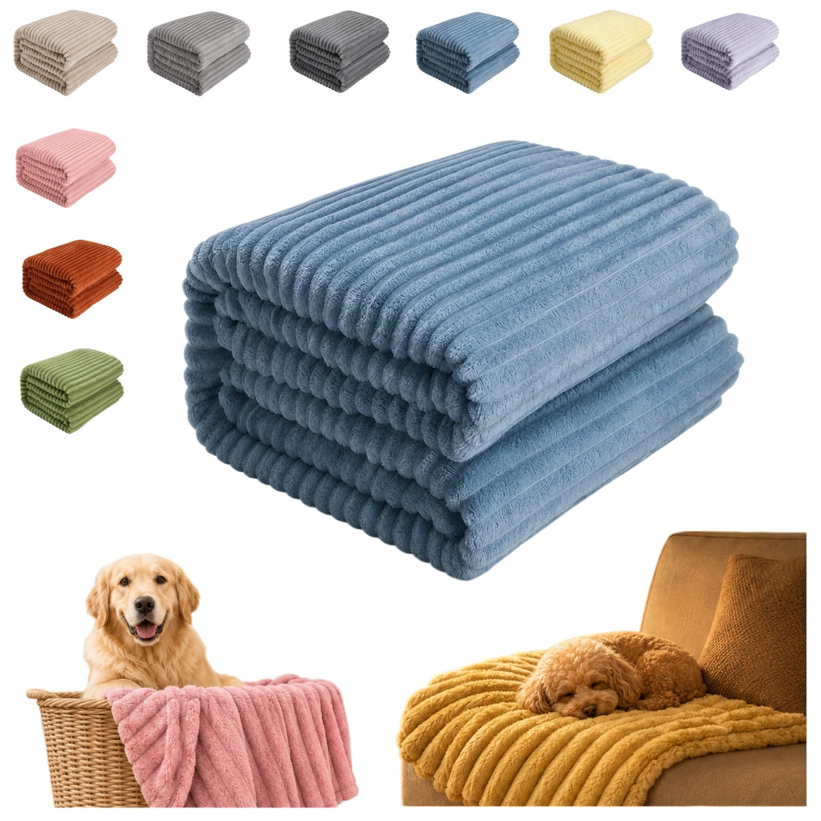 DzaiCrkwd Emotional Support Blanket Yellow for Dogs, Furniture Protection Layer, Soft Rabbit Fleece Material,Designed for Pets for Kennel, Sofa, Bed and Car Seat (Blue, M)