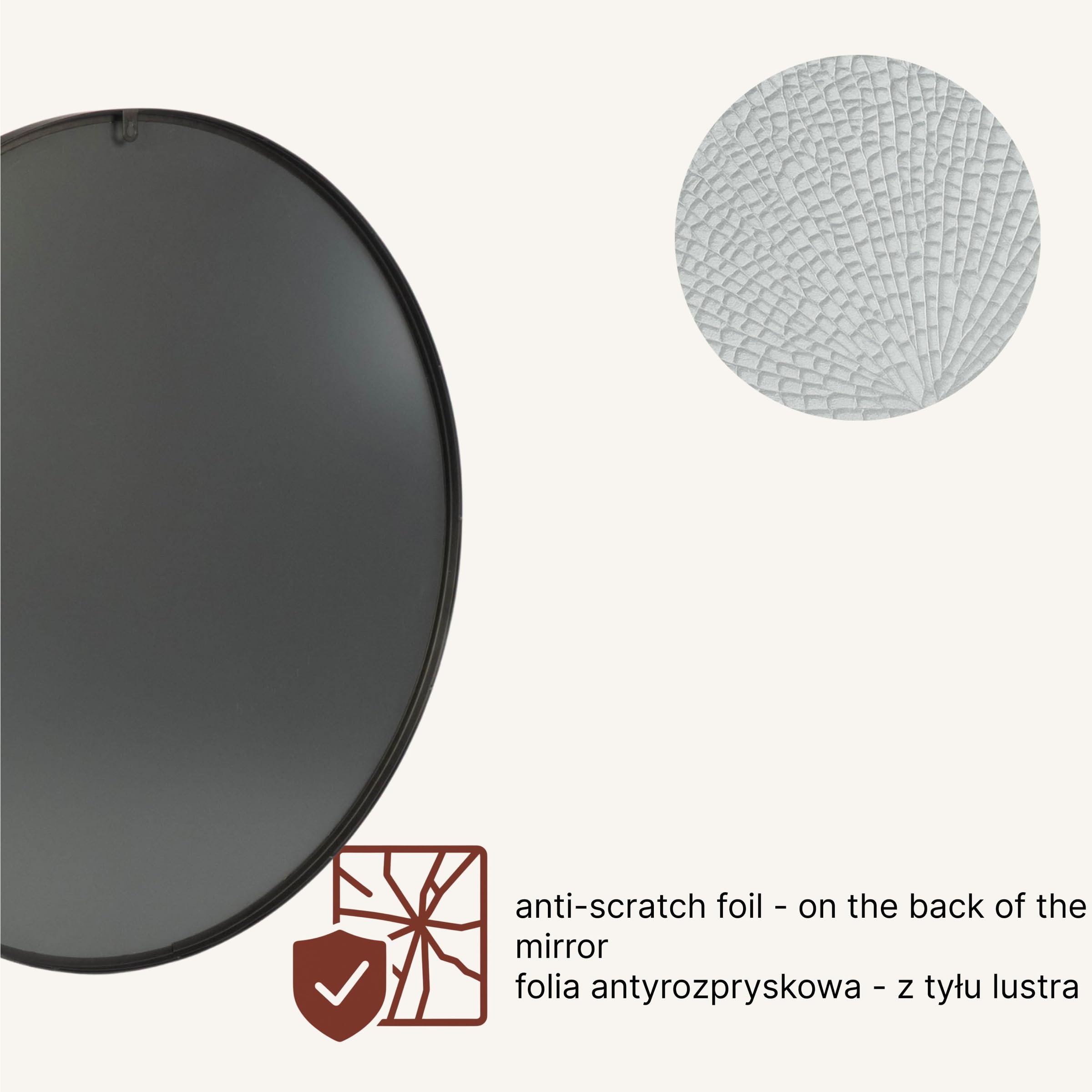 Specchio rotondo Noor, telaio in metallo, diametro 80 cm (nero)