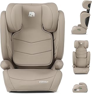 Deryan Charlie i-Size Kindersitz 100-150 cm - Gruppe 1/2/3, 9-36kg, 3,5 bis 12 Jahre, Autokindersitz mit Gurtbefestigung - Einstellbare Kopfstütze, Seitenaufprallschutz - Nougat