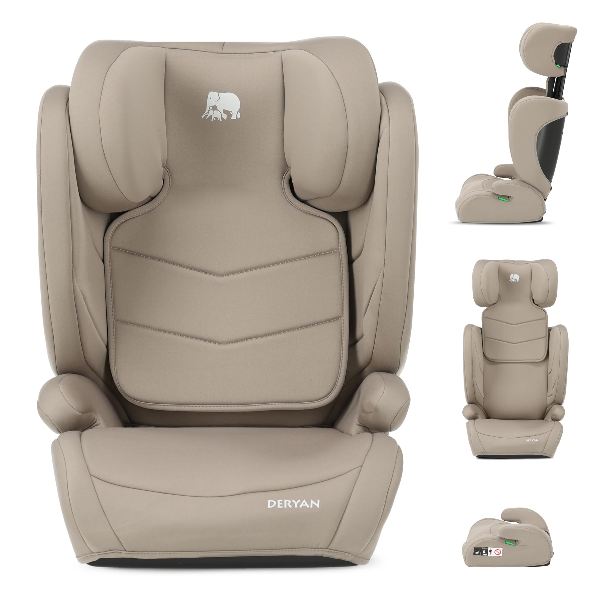 Deryan Charlie i-Size Kindersitz 100-150 cm - Gruppe 1/2/3, 9-36kg, 3,5 bis 12 Jahre, Autokindersitz mit Gurtbefestigung - Einstellbare Kopfstütze, Seitenaufprallschutz - Nougat