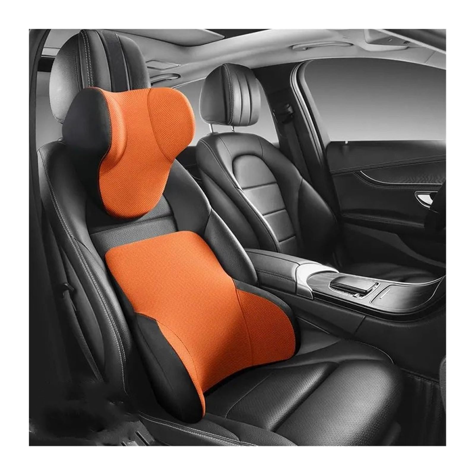 Cervical Reposacabezas Almohada de algodón con Memoria para el Cuello, Almohada para Asiento de Coche, Almohada Lumbar automática, cómoda y Transpirable(Orange Set)