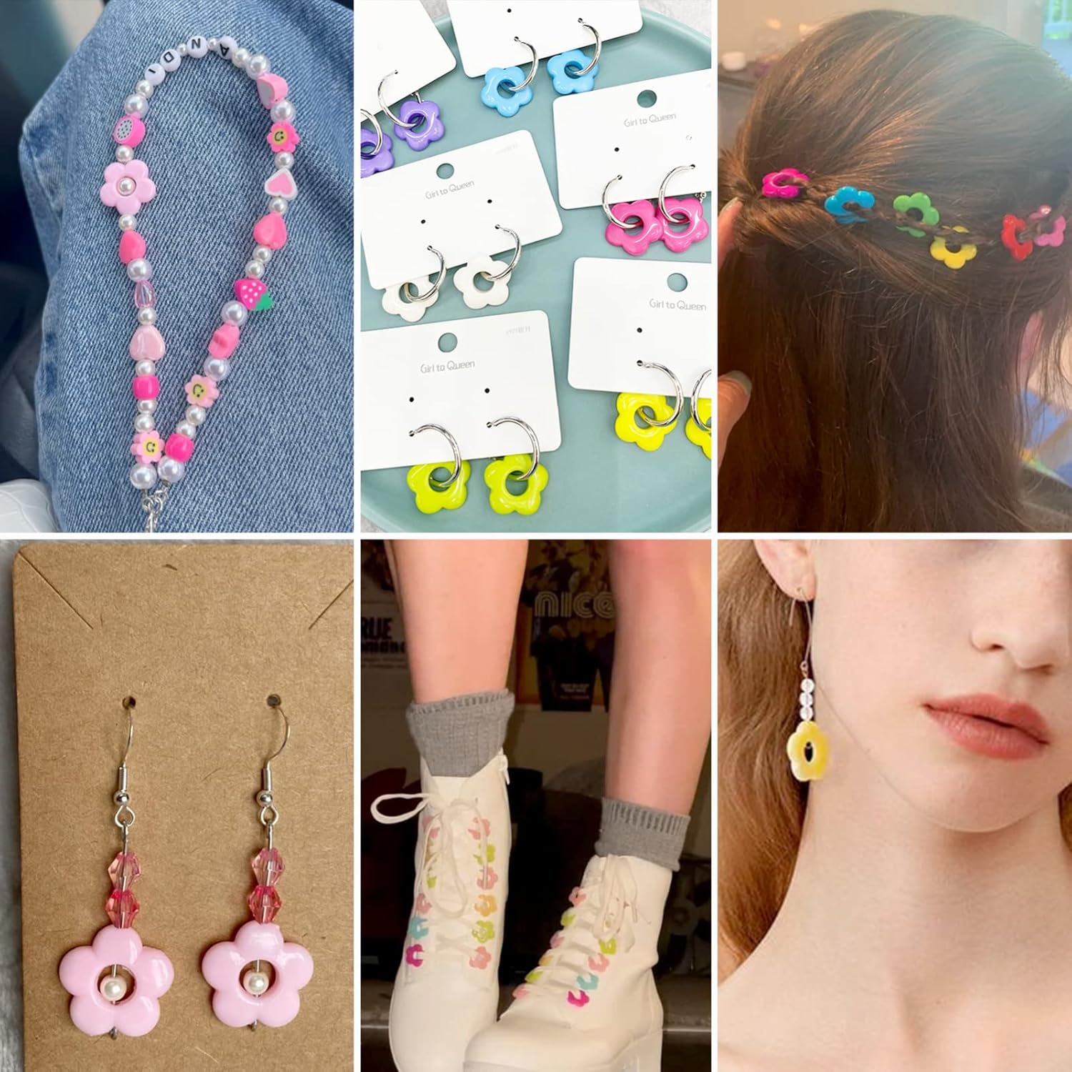 Beadthoven 50pcs Opaque Color Flower Acrylic Beads Spacers Mixed Candy Color Mini Hollow Flower Loose Pony Beads Spacers for DIY Colorful Rainbow Necklace Bracelet Jewelry Making - Image 6