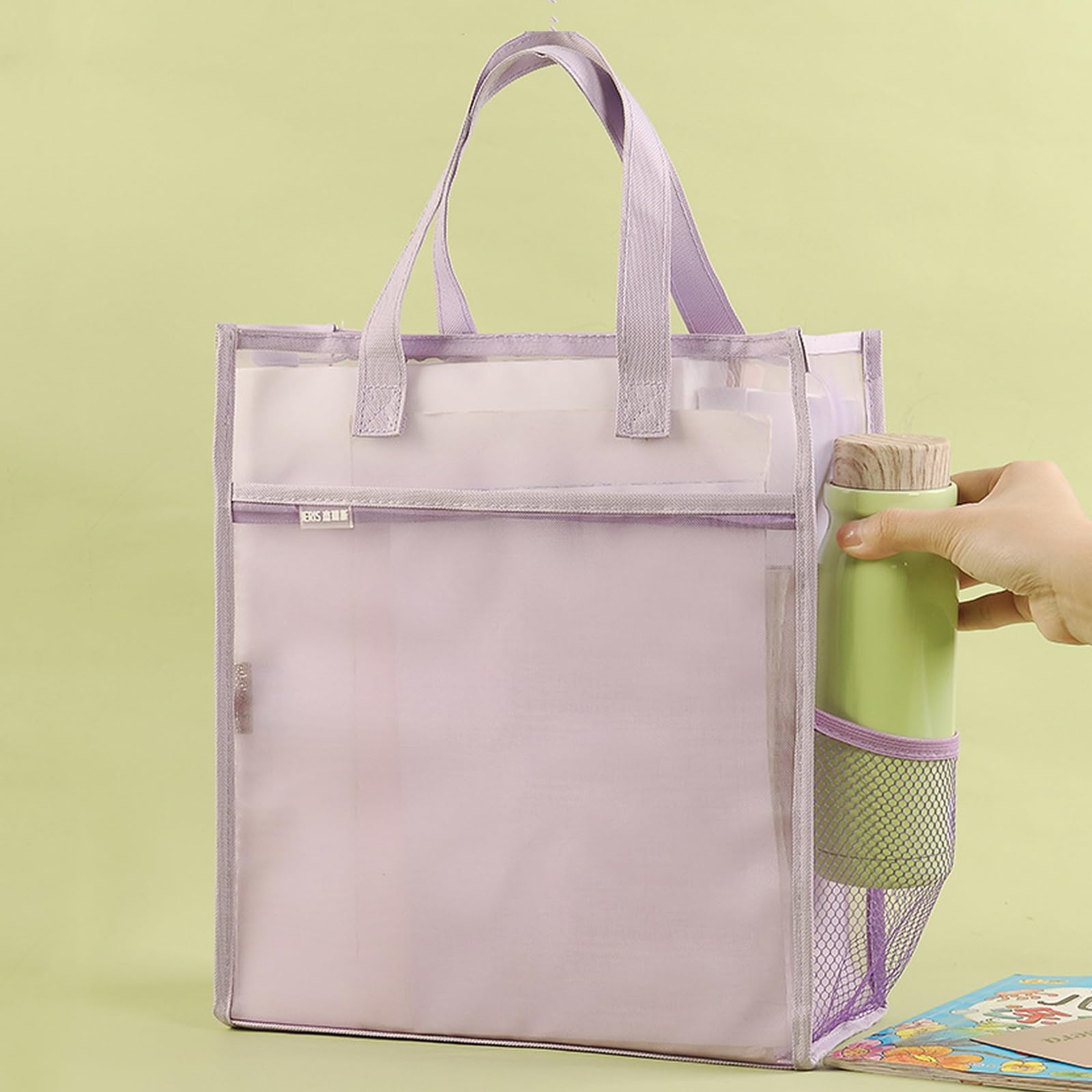 A4 Document Organizer Bag School Book Bag Zipper File Tote Bag iPad Files Storage Transparent Mesh Reading Homework Bag Document Carrying Tote Bag Book Pouch Tote Holder Bag Roomy Bag for Men Women - Image 3