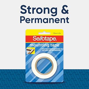 Sellotape Double-Sided Foam Mounting Tape, Strong Permanent Adhesive, Easy to Remove Backing, Ideal for Mounting Pictures, Crafts, and Decorations, 12mm x 2m Roll