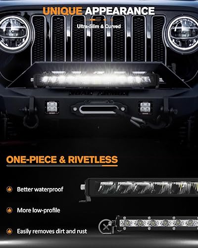 Miniatura 5 de Barra de luz LED sin remaches de 20 pulgadas con DRL verde, luz de conducción todoterreno, hasta 15,000 lúmenes, luz blanca de 6000 K, 1500 pies de