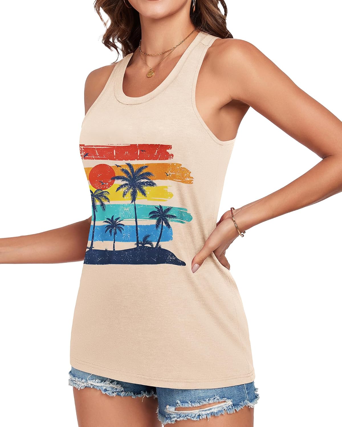 Womens Racerback Tank Tops Summer Sleevelesss Round Neck Graphic Shirts image 5