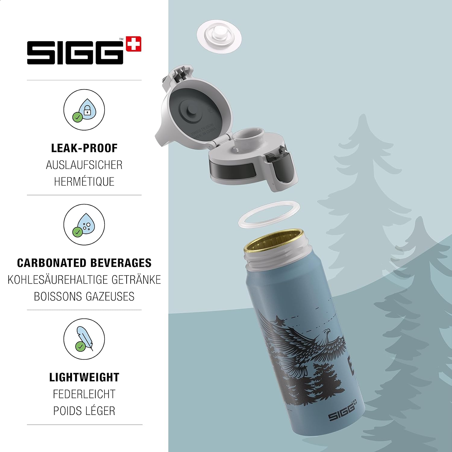 Sigg - Aluminium Kids Water Bottle - WMB ONE Brave Eagle - Suitable For Carbonated Beverages - Leakproof - Lightweight - BPA Free - Climate Neutral Certified - Light Blue - 20 Oz - Image 3