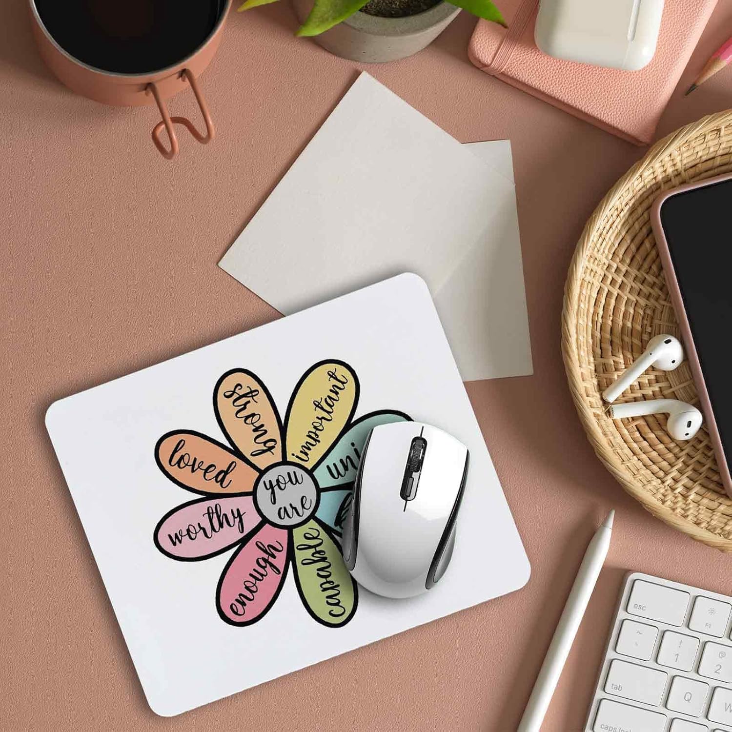 TNUW Inspirational Quote You are Positive Affirmation Colorful Daisy Floral Mouse Pad 9.4 x 7.9 Inch,Non-Slip Rubber Base Mousepads for Dorm Office Home Desk Decor, Teen Girls Women Gifts - Image 3
