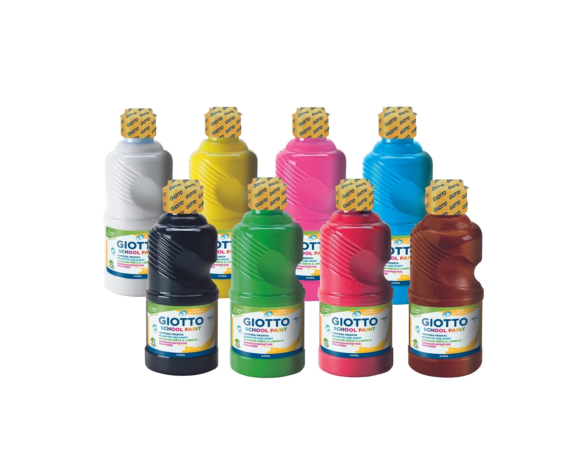 Giotto Gouache School Paint Ultra Lavable-Lot 8 X 250 ML, F40017, Assortiment