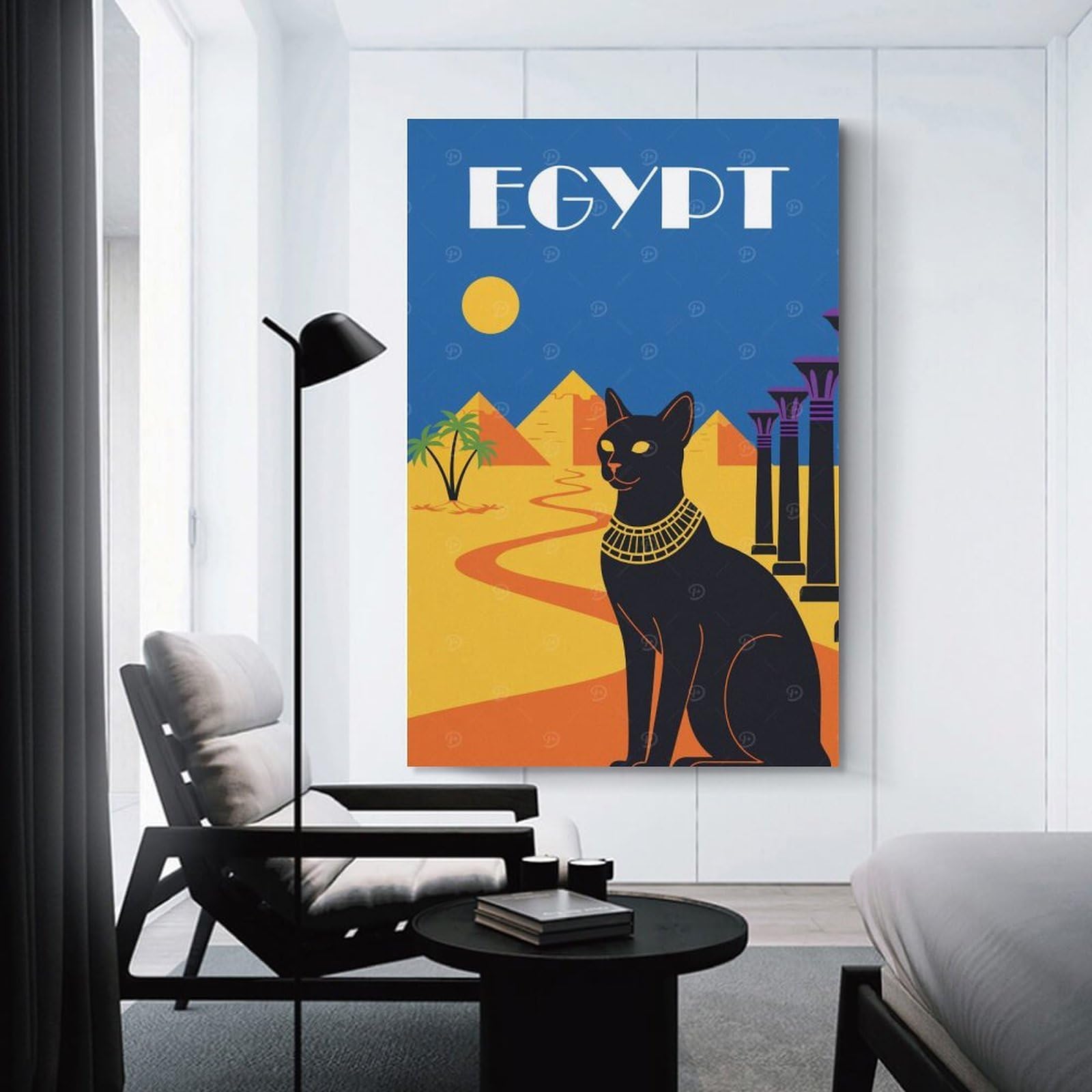Junmoney Unframe-Style-17-1 Egypt Black Cat Canvas Wall Picture, 20X30inch(50X75cm), For Study, Office Or Focused Interiors, Home Office Artwork With Decorative Appeal