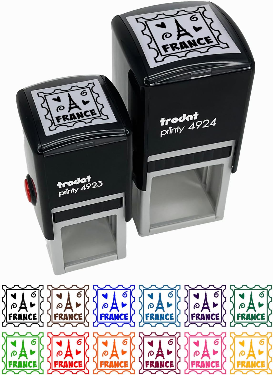 France Passport Eiffel Tower Travel Self-Inking Rubber Stamp Ink Stamper - 1 Inch Small - Red Ink