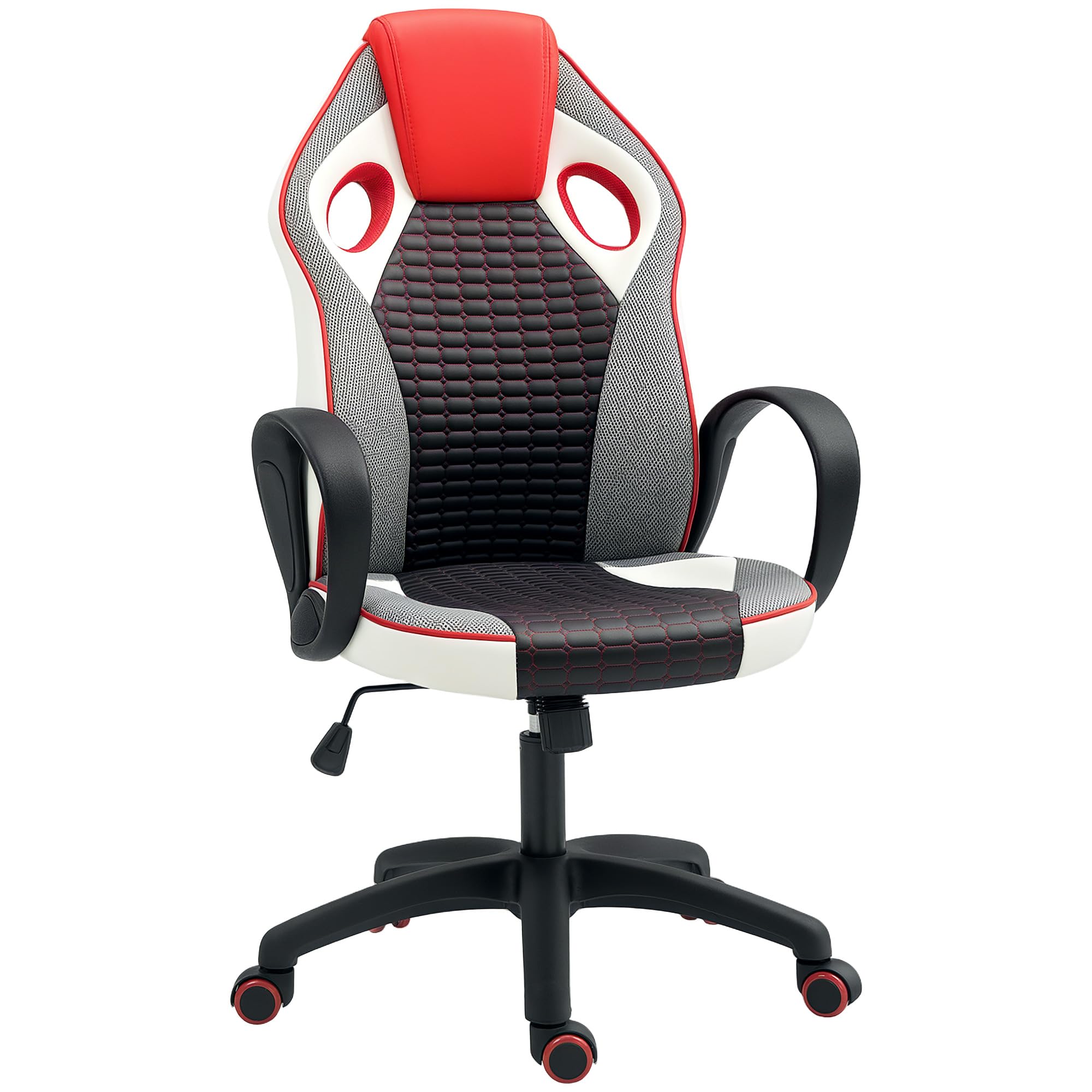 HOMCOM Silla Gaming Tapizada en PU y Malla Silla Gamer Giratoria con Función de Basculante Altura Ajustable para Hogar Oficina Estudio Multicolor