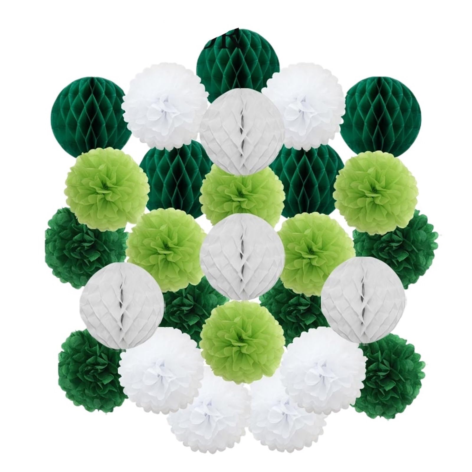 Wedding Ceremony DIY Decoration Hanging Round Ball Honeycomb Paper Pompom for Baptism Birthday Party Favor(Green Set,8inch(20cm))